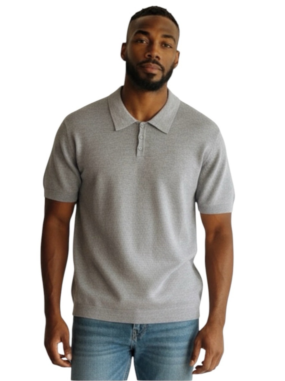 Thom Aaron Knit Polo Shirt New Size Medium Gray Soft Short Sleeve 
New With Tags